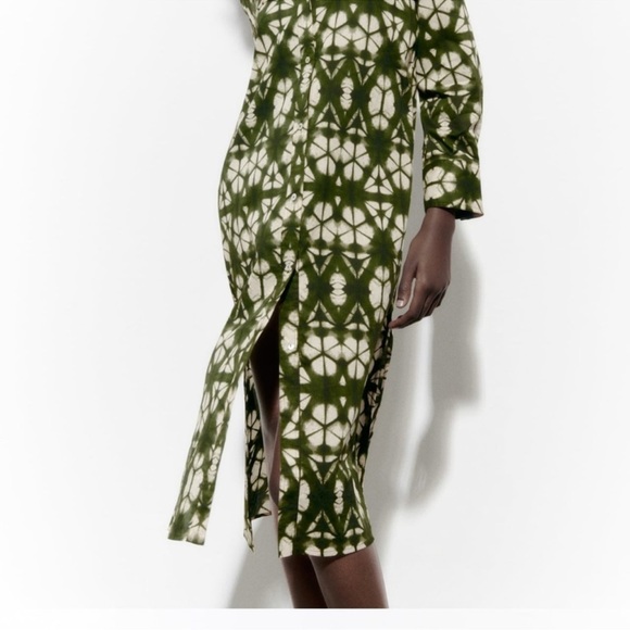ZARA Green Abstract Print Midi Shirt Dress – Size M – Perfect Condition - Picture 3 of 10